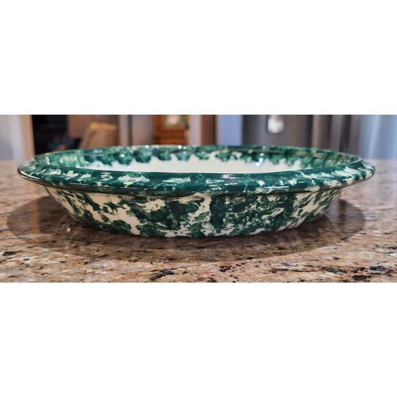 Green Clover Spongeware Pie Plate Pottery - 9" - Picture 14 of 16